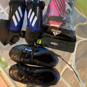 Adidas Soccer Cleats Size 11K & 3 Youth Guards- New